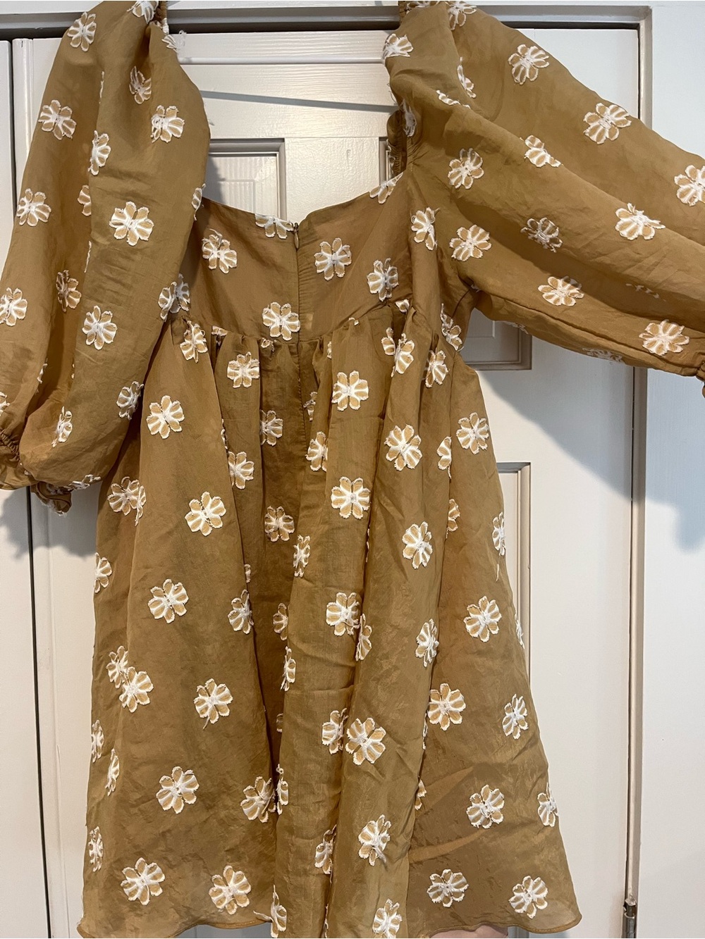 Storia Tan Dress with White Floral Embroidery